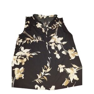 Merona Womens Large Floral Sleeveless Blouse Ruffle Neck Botanical Print Top
